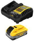 Powerstack 20V Max Battery Starter Kit With Rechargeable 5Ah Lithium Ion Pack Charger shown with non-marring rubber base.