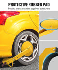 Tough As Nails Heavy Duty Wheel Lock Clamp For Trailers And Vehicles, close-up of adjustable tire boot lock installation