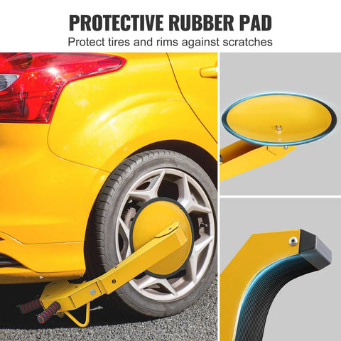 Tough As Nails Heavy Duty Wheel Lock Clamp For Trailers And Vehicles, close-up of adjustable tire boot lock installation