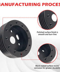 Close-up of Heavy Duty 10 Piece Steering Wheel Adapter Kit showing polished black alloy surface for corrosion resistance.