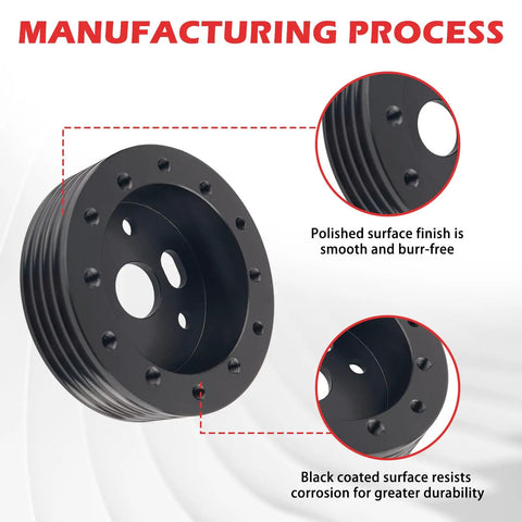 Close-up of Heavy Duty 10 Piece Steering Wheel Adapter Kit showing polished black alloy surface for corrosion resistance.