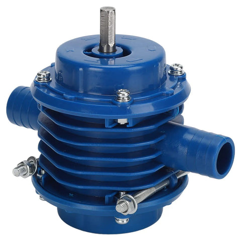 Mini Self Priming Drill Pump Hooks Up To Your Electric Drill To Shift Water Like A Champ During Aquarium Maintenance Sink Drainage Or Flood Cleanup While Featuring Thermal Overload Safety, blue durable frame, view from the top