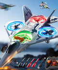 Mini Stunt RC Plane Drone With LED Lights, 2.4GHz Remote, visible with bright LED propellers and remote control on rugged terrain
