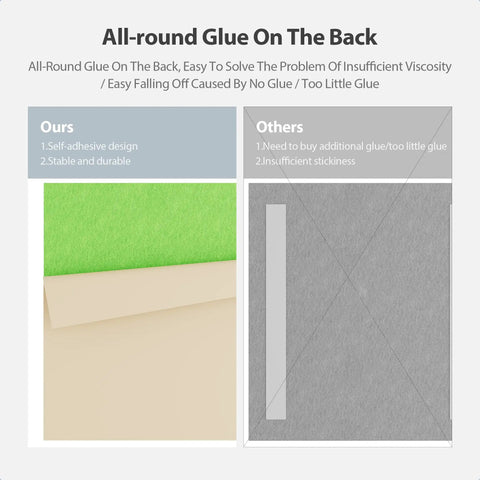 Comparison image showing self-adhesive backing of 12 Pack Square Acoustic Foam Panels Self Adhesive Sound Dampening Wall Tiles.