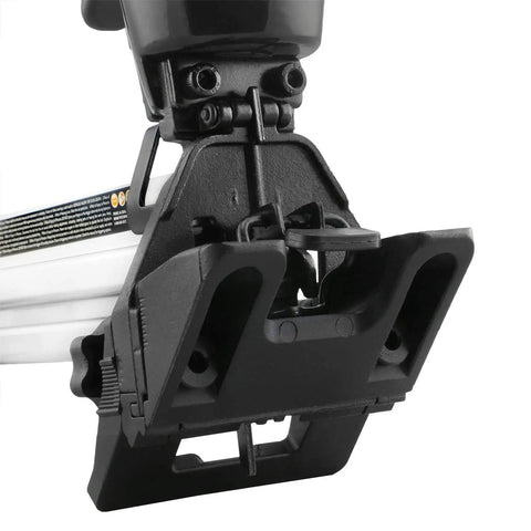 Close-up of the 4-In-1 Pneumatic 18-Gauge Flooring Nailer, Brad Nailer, and Narrow Crown Stapler base and trigger mechanism.