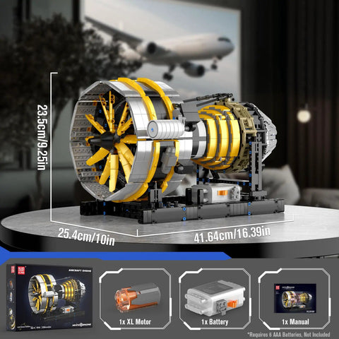 Dope Working Aircraft Engine Model Kit With Motorized Turbofan For Display, 2256 Pieces DIY STEM Project For Teens And Adults, Realistic Rotating Fan Blades And Compressor Stages, Battery Box Included, 41.64cm display model