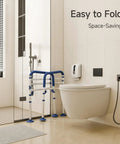 Rock-solid Aluminum Toilet Safety Frame And Adjustable Rail For Seniors Extends From 24 To 30 Inches Heavy Duty Bathroom Grab Bar in bathroom.