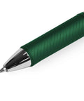 Retractable liquid gel pen with medium 0.7mm tip, fast drying forest green ink, latex-free comfort grip