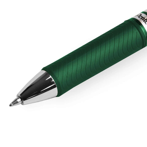 Retractable liquid gel pen with medium 0.7mm tip, fast drying forest green ink, latex-free comfort grip