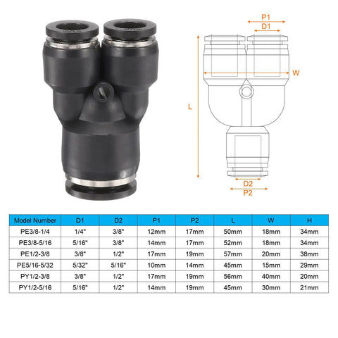 Two Pack Push To Connect Fittings 1/2 In Tube OD To 5/16 In OD Tee Reducer 3 Way Pneumatic Quick Connect Kit for Air Hose