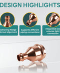50 Pack Copper Press Reducer Couplings 2 Inch To Half Inch LF Brass Fittings showing design highlights and connection features.