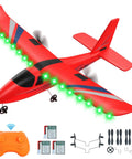 Red 2.4GHz RC Airplane for Beginners 2CH Remote Control Plane with Gyro Stabilizer, 3 Batteries, Charger, and LED lights
