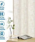 Cozy Natural Linen Blend Curtains For Living Room With Burlap Texture And Light Filtering Nickel Grommet Two Panel Set For Bedroom Privacy 52 Inch By 84 Inch Ivory next to a potted plant and open book