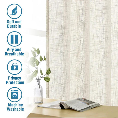 Cozy Natural Linen Blend Curtains For Living Room With Burlap Texture And Light Filtering Nickel Grommet Two Panel Set For Bedroom Privacy 52 Inch By 84 Inch Ivory next to a potted plant and open book