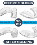 Two Pack Sports Mouth Guards For Game Ready Protection With Custom Fit To Any Mouth Size Moldable Comfort No BPA Clear Color