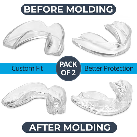 Two Pack Sports Mouth Guards For Game Ready Protection With Custom Fit To Any Mouth Size Moldable Comfort No BPA Clear Color