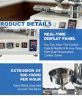 Heavy Duty Desktop 3D Filament Maker Machine Featuring Snappy PID Temp Control, showing the control panel with dual temperature zones.
