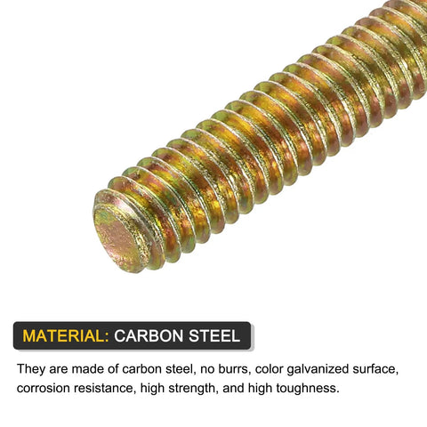 Close-up view of 16 Pack Fully Threaded Rods 5/16 Inch UNC Thread 2-3/4 Inch Length Zinc Plated Silver Carbon Steel For Furniture Mounting.