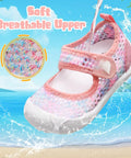 Kids Water Shoes Quick Dry Aqua Socks For Toddlers And Baby Boys Girls Breathable Quick Dry Upper With Drainage Holes Non Slip Sole Beach Sandals Pink Size 9 9.5 shown with soft breathable upper at beach background