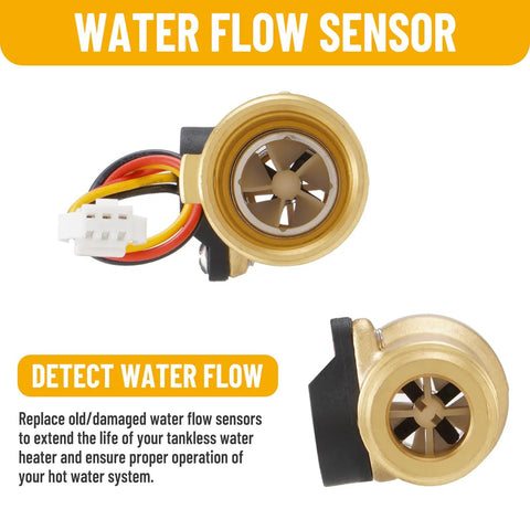 2GWH-24 Water Flow Sensor Compatible With GSWH-2 Tankless Water Heater Easy Swap To Boost Flow Prolong Heater Life Prevent Costly Failures Smooth Monitoring For Your Home Hot Water System brass sensor with wire connector