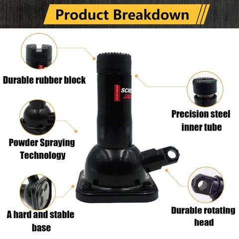 2 Ton Spiral Screw Car Jack For Pickup Trucks Not Hydraulic Adjustable, showing durable rubber block and rotating head features