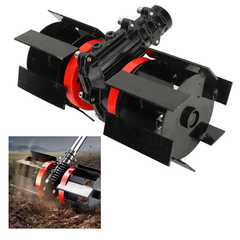 Nine Teeth Disc Harrow For Grass Mower Tiller Scarifier Attachments, shown, with aluminum alloy plow wheel for 26mm shaft