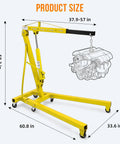 Heavy Duty 4000 Lbs Engine Hoist Featuring Slick Hydraulic Levers And A Fold Flat Boom Frame For Hassle Free Garage Tidying showing dimensions 37.9-57 in by 58.3 in.