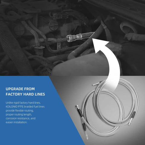 Upgrade Your Ride With Sleek Stainless Steel Braided Fuel Line Kit For Chevy Silverado And GMC Sierra 1500 Classic Or Heavy Duty Models From Year 2004 To 2010 Featuring Durable PTFE Hoses Perfect For Easy Install And Reliable Performance Under Pressure