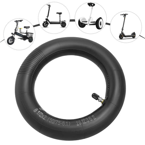 Two Pack 8.5 Inch Heavy Duty Scooter Inner Tubes With TR4A Straight Stem Valve, ideal for Xiaomi M365 Pro 2 1S, shown with scooters