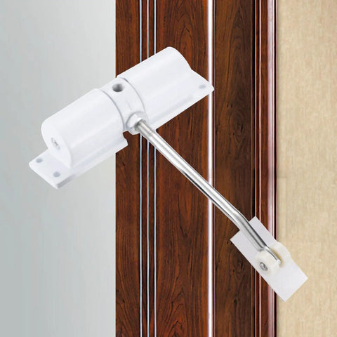 Auto Double Spring Door Closer For Shed, Garage And Office, Self Closing Aluminum Alloy Closer with White Finish on Door