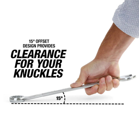 Beefy Jumbo SAE Wrench Set Heavy Duty 1-1/16 Inch To 1-7/16 Inch with 12 Point Box End, 15 Degree Offset, Chrome Finish Demonstrated