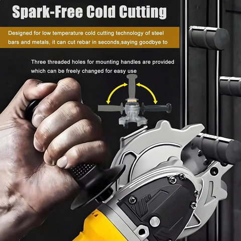 Cordless Hydraulic Rebar Cutter With 2000W Brushless Cold Cut Saw in use for spark-free cutting of metal