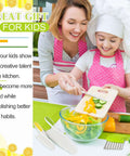 TAORISH 4-piece kids knife set with white plastic blades and crinkle cutter for safe fruit and vegetable cutting