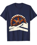 Men's Navy Blue Valley Forge Rusted Gear Winter Snow T Shirt For Auto Show Geeks Featuring Moody Vintage Machinery Illustration.