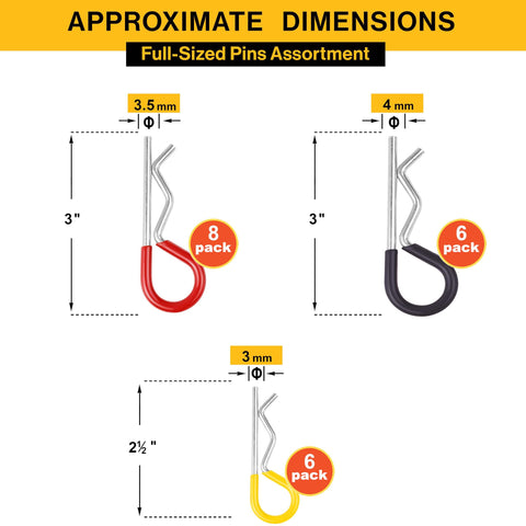 R Clip Assortment For Hitch Pin Locks And Cotter Pins, Twenty Zinc Plated Steel Clips In 7/64, 9/64 And 5/32 Inch Sizes