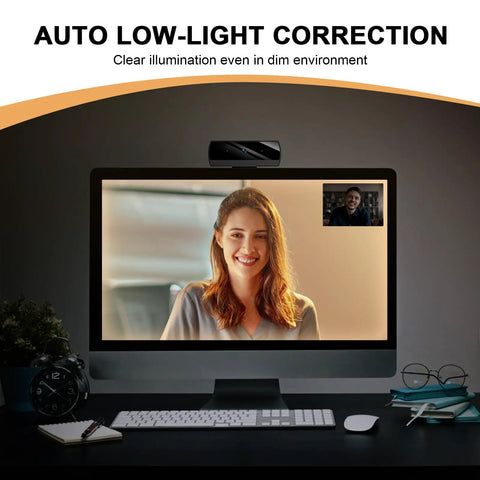 Plug And Go 1080P Webcam With Built In Mic And Hd Light Correction Straight Up Crisp Full Hd Footage Smooth As Butter For Video Calls Gaming And Live Streaming Plays Nice On Windows And Mac on computer with low-light correction.