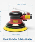 5 Inch Air Random Orbital Sander With 12000 RPM Beast Performance, dimensions shown, on white background