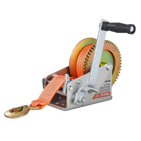 Beefy 3500 Lb Hand Boat Winch With 20 Ft Orange Strap, Two Way Ratchet, 2 Speed Switchable, Portable Manual Rope Crank, Anti Slip Handle For Boat Trailer And ATV Towing