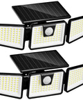 Beefy Three Head Solar Motion Sensor Flood Light Outdoor Waterproof 3000 Lumen 156 LED Security Spotlight For Patio Garage Yard Entryways Solar Powered 2 Pack Black front view