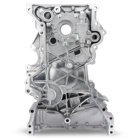 Timing Chain Cover and Oil Pump Kit M580 21350 2E030 for Hyundai showing front view of metal cover design.
