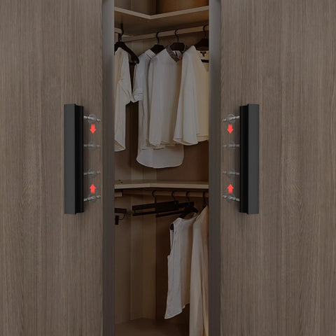 10 Pack Adjustable Black Cabinet Pulls 1 To 4 Inches installed on wooden closet doors