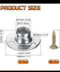 Premium M10 Tee Nuts With Included Screws And Galvanized Steel Round Base Flange Inserts for furniture builds, showing size details.
