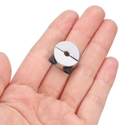 Eight Piece Double Split Shaft Collar Set 4mm Bore 18mm Outer Diameter 8mm Thick Aluminum Alloy Set Screw Clamp On Collars in hand