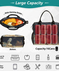 Owl Desert Landscape Insulated Lunch Bag for Women Large Leakproof Portable Cooler showing fruit and 16-can capacity