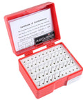50 Piece Steel Plug Pin Gauge Set 0.011 to 0.060 Inches Class ZZ P0 Plus Pro Grade Kit With Centerless Lapped Finish 60 to 62 Rc Hardness 2 Inch Overall Length Electro Etched Size in red case
