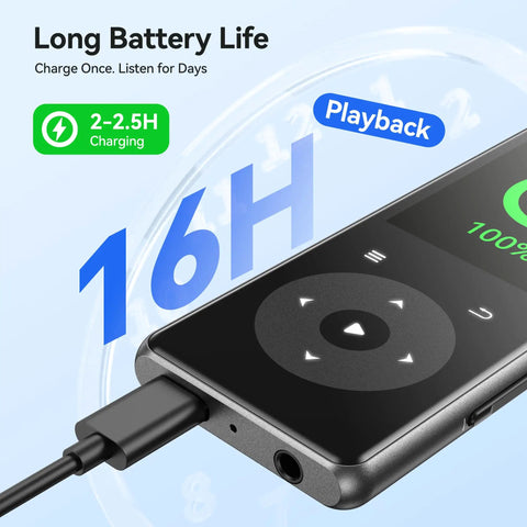 Bluetooth MP3 Player With Auto Reconnect 5.4 For Instant On Listening with 1.8 inch display charging and playback