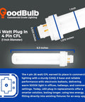 Diagram of G24Q-3 4 Pin CFL Light Bulbs 26 Watt Daylight 5000K 1800 Lumens Double Tube Plug In Easy Install 10 Pack
