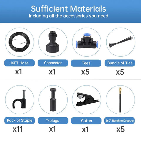 Automatic Drip Irrigation Kit With Five Sixteenth Inch Tubing Copper Atomizing Nozzles components and accessories display