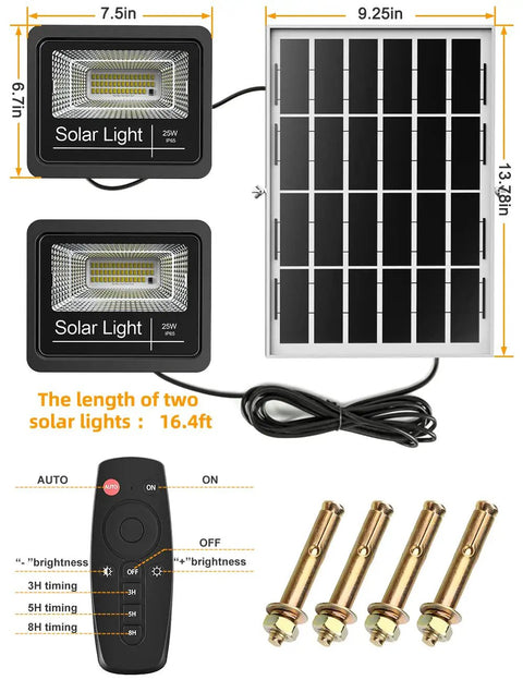 Solar Flood Light Outdoor 1000LM Dual 6000K Ultra Bright White Waterproof IP65 Yard Light With Remote and solar panel