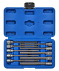 10 Piece Three Eighth Inch Drive Long Hex Bit Socket Set SAE From One Sixteenth To One Half Inch Extra Long Allen Sockets in case
